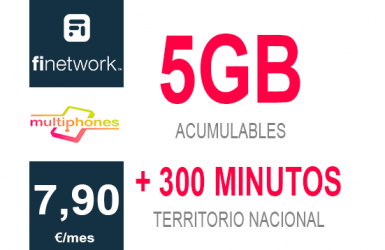 Finetwork 5Gb + 300 min. 7,90€/mes