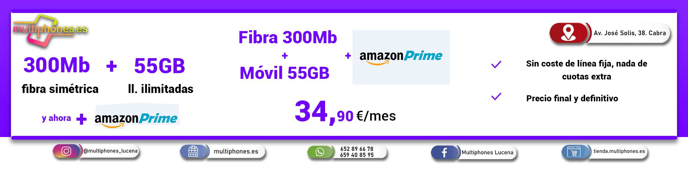 Finetwork Fibra 300Mb + 55GB + amazon prime
