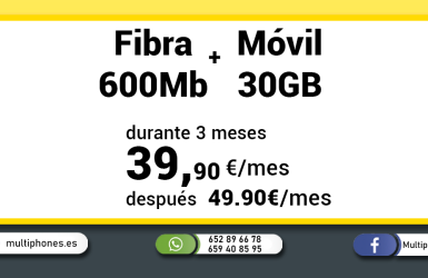 MASMOVIL – FIBRA 600, FIJO Y MÓVIL 30GB y llamadas ilimitadas.