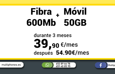 MASMOVIL – FIBRA 600, FIJO Y MÓVIL 50GB y llamadas ilimitadas.